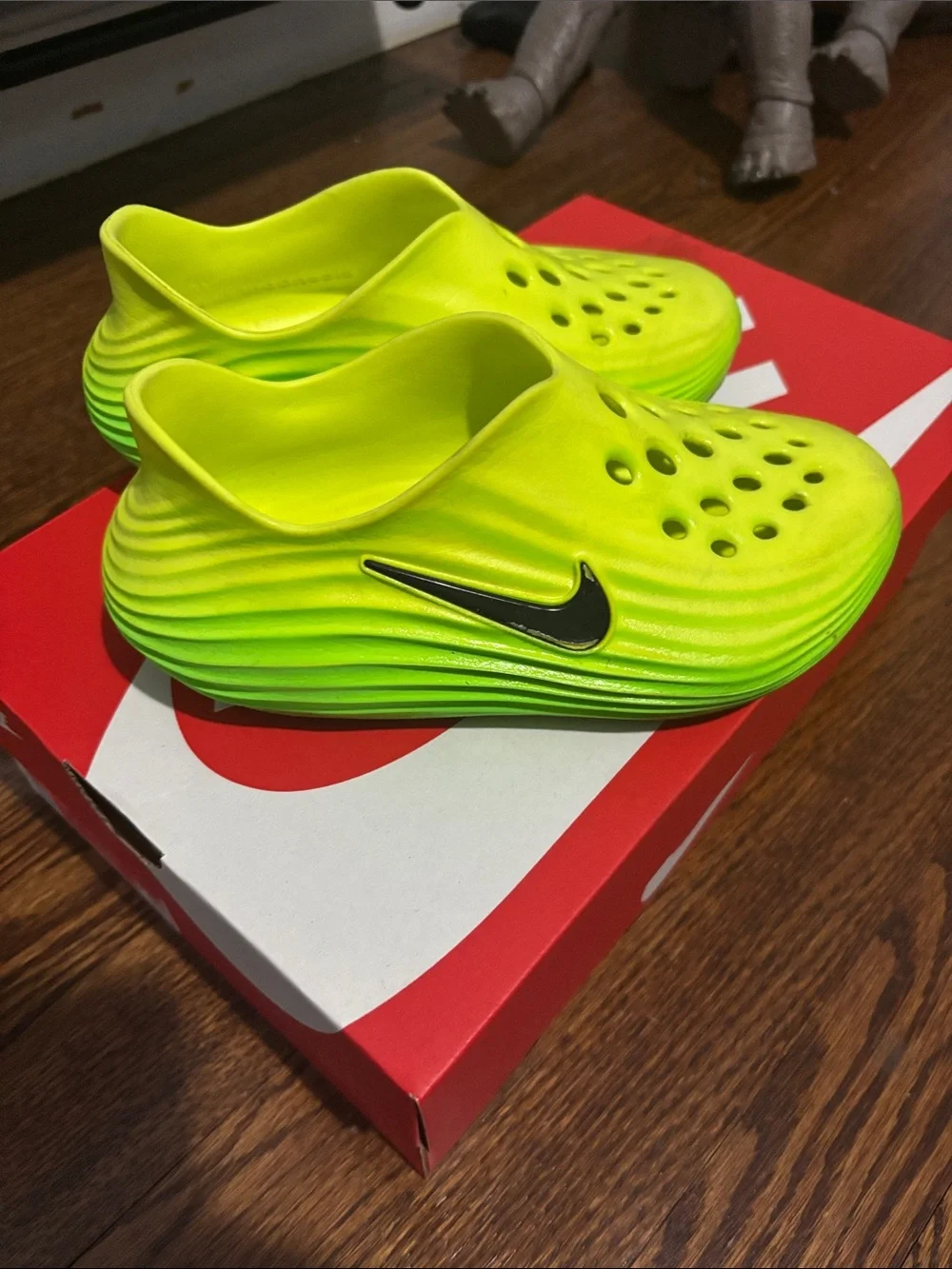 Nike Kids Neon Yellow Slip-On Water Shoes with Black Swoosh